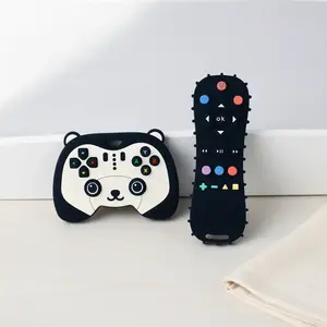 2-Piece Silicone Cartoon Panda Teething Toy, TV Remote Shape Educational Chew Toy for Babies 6-12 Months, Teething Relief Set, Perfect Gift for Infants
