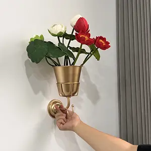 Wall Mounted Vase, Home Decor Vase, 1 Set Vintage Brass Wall Hanging Container Vase, Multifunctional Hanging Organizer for Kitchen Bathroom Entryway Mail Organize