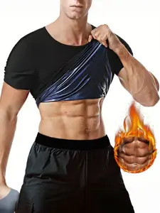 1 Count Men's Plain Round Neck Sauna T-shirts Workout Sweat Top, Men's Compression Shirts, Shaperwear Workout Tops, Compression Sweat Enhancing Tee, Summer Gym Tops, Men's Style Clothing, Tummy Control Basic Tops, Suitable For Various Occasions