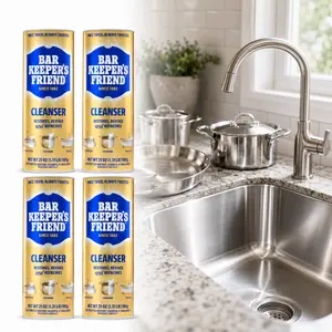 Bar Keepers Friend 21 oz. All-Purpose and Polish (4-Pack), Non-Abrasive Powder Cleaner for Stainless Steel Sinks & Cookware, Ceramic Glass Cooktops, Bathtubs, Countertops, Removes Rust, Hard Water Stains, Lime Scale, Tarnish, Bleach-Free, Antibacterial.