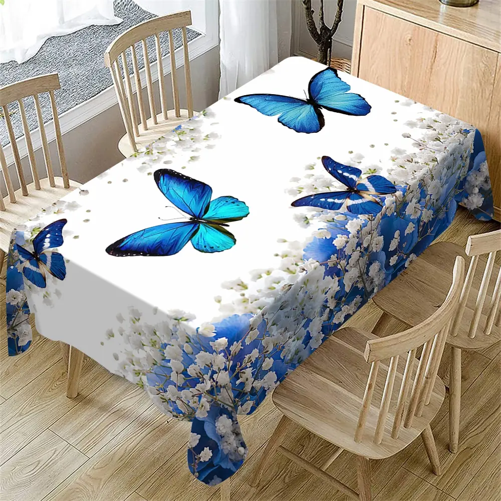 Rectangular Tablecloth with Starry Butterfly and Floral Pattern, Indoor and Outdoor Use, Coffee Shop, Home Kitchen Decor, Wedding, Party, Restaurant