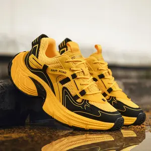 LISM Men's & Women's Low-Top Sneakers - Neon Yellow & Black Athletic Running Shoes with Slip-Resistant EVA Cushioned Sole, Breathable Arch & Traction Tread - Gym, Jogging, Casual Shoes for Men and Women (Vibrant Yellow/Black) - Comfortable Walking Shoes f