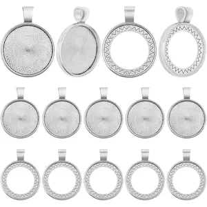 20pcs Antique Silver Round Bezel Pendant Trays Blank Base Cabochon Settings for DIY Photos Necklace Jewelry Making Crafting Supplies, 2 Styles, Inner Diameter: 25 mm