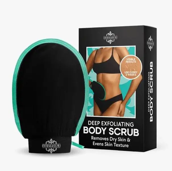 Dermasuri Exfoliating Mitt - Lightweight Korean Rubber Bath Glove, Viscose Blend Scrub Mitt for Whole Body Dead Cell Removal, Keratosis Pilaris, Self Tan Prep, 1-Pack Beauty & Personal Care Gift for Women