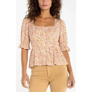 1/2 Puff Sleeve Peplum Top (Liverpool)