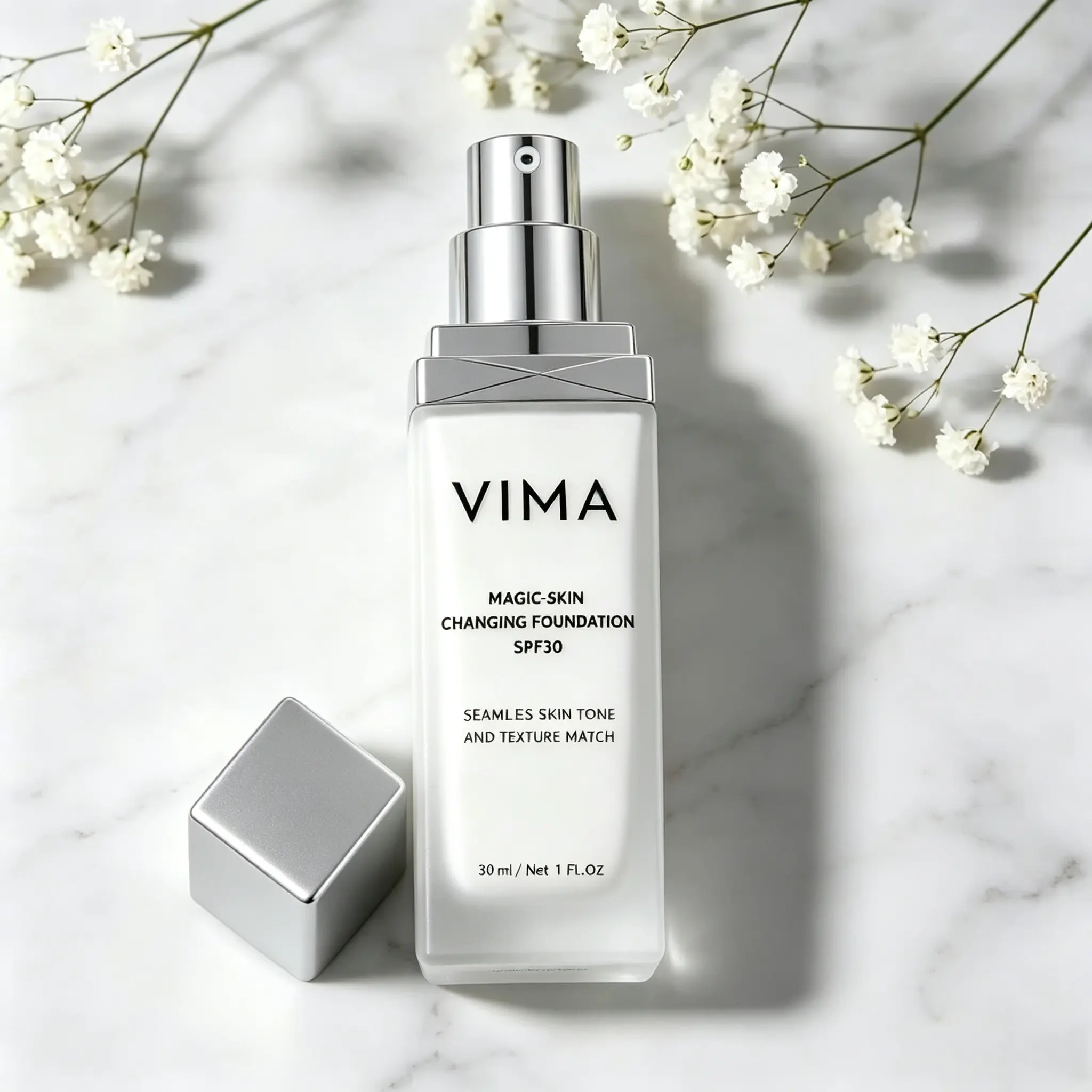 2PCS Vima Color-Changing Foundation with Color-Changing Technology, SPF Sun Protection, Fragrance Free, Vegan, Lightweight, Long-Lasting Coverage Formula, 1 fl oz (30 ml) for Daily Care, Smoothing, Bottle, Adults