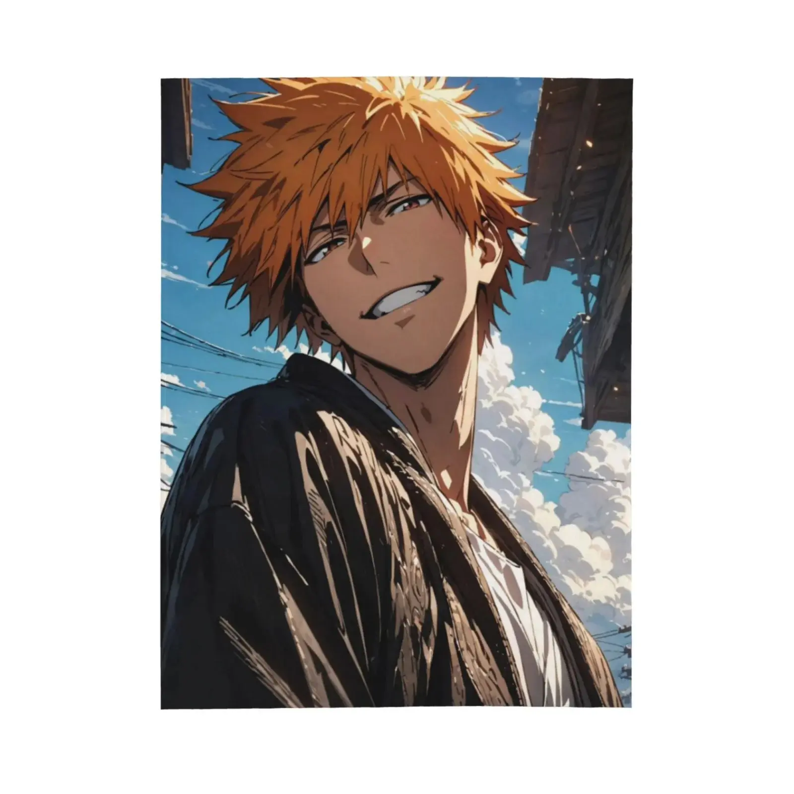 Anime Bleach Kurosaki Ichigo Fleece Blanket Throw - Soft, Breathable, Wrinkle-Resistant, Durable, Multi-Size, Cotton, Machine-Washable, Single-Print Indoor Couch Blanket - Ideal Christmas Glam Gift