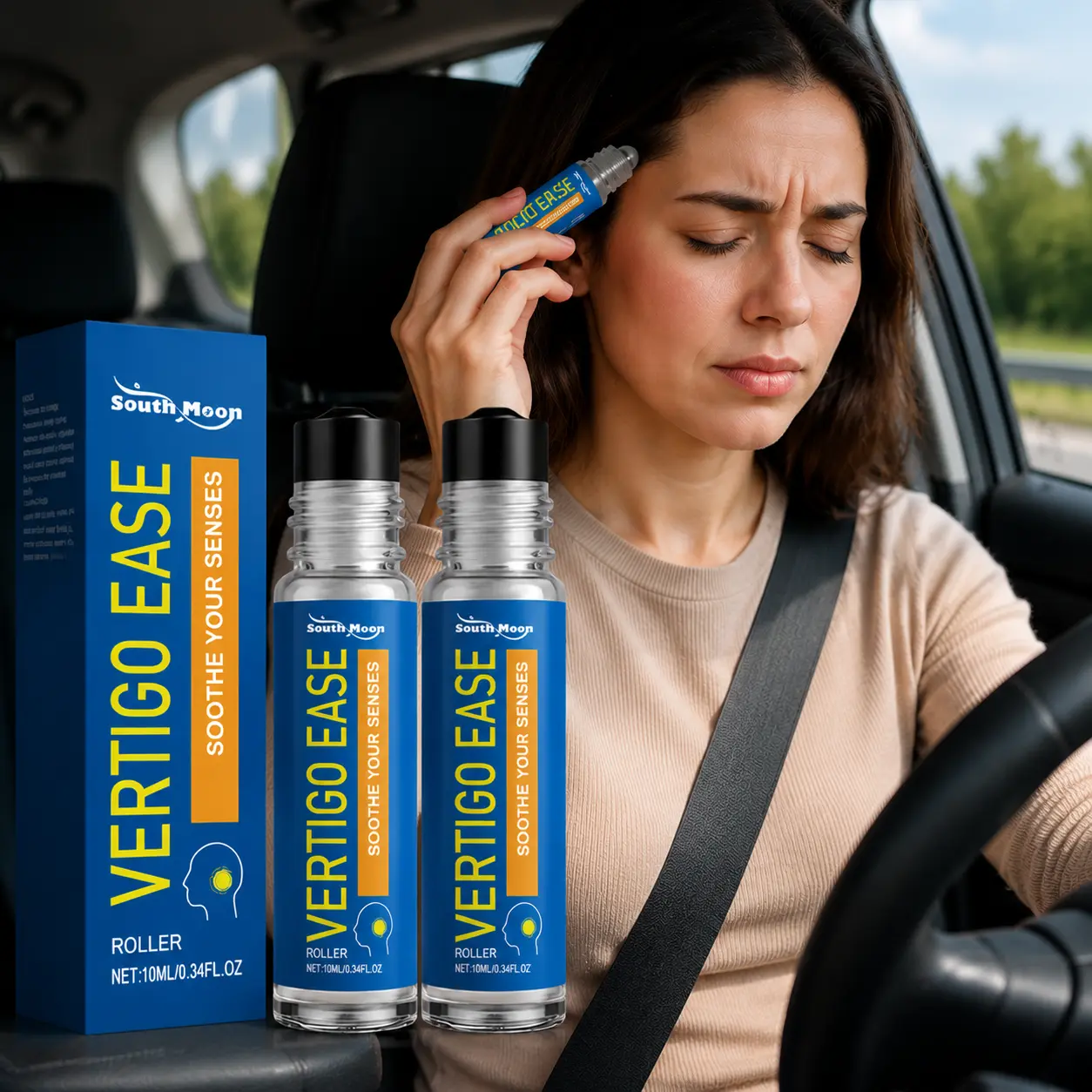 Vertigo Ease Herbal Roller Oil - 10ml Portable Botanical Blend Essential Oil Roller for Pulse Points, Relieves Dizziness, Motion Sickness, Headache & Nausea Comfort