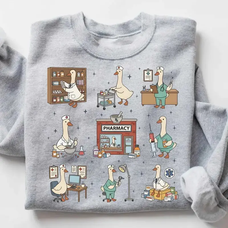 [Ship From US] PRINTED Silly Goose Pharmacy Sweatshirt, Pharmacology Nurse Sweater, CPhT Pharmacy Technician Gift, Pharmacist Student Graduation Sweater