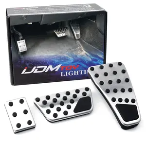 iJDMTOY 3pc Set Track Design Silver Aluminum Foot Pedal Cover Kit, For 2009-2018 Gen4 Dodge RAM 1500 2500 3500