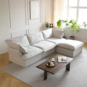 TVF Divano Modular Section Sofa-3 Seats with One Ottoman washable cover fabric cloud sectional