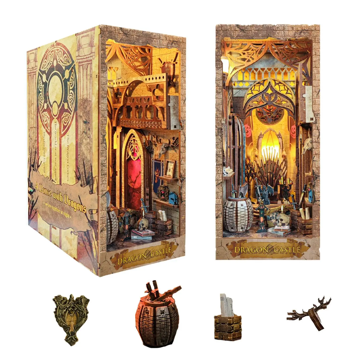 Wooden Dragons Design DIY Wooden Making Decoration, 1 Set DIY Decorative Woodwork Box with Light (1000pcs/set), DIY Handmade Wood Crafts Decoration, H