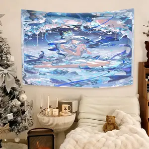 The Shore Keeper wuthering waves  inspiration peach velvet tapestry, decorative tapestry, background cloth, decorative background cloth, suitable for living room, bedroom, game room, bar, etc. holiday gift
