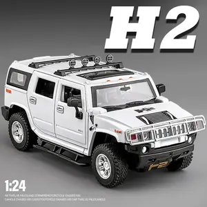 1:24 H2 Toy Car Model Alloy Die-cast Off-road Vehicle Shock Absorption Car Doors Can Open Sound Light Decoration Children's Gift