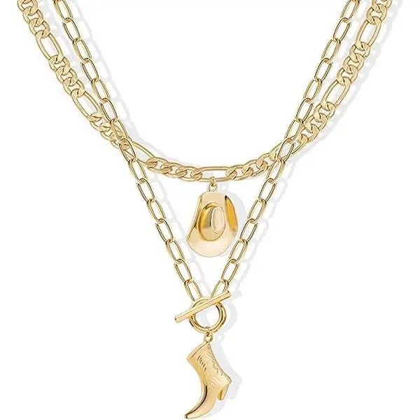 GleamJoy S Cowboy Necklace for Women Cowgirl Costume Country Concert Outfits for Women Boho Cowgirl Hats Boots Necklace Western Outfits Accessories Cowgirl Jewelry