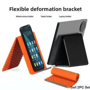2PCS Silicon Foldable & Bendable Phone holder Stand 360 rotation for hand/gym bed car vlogging iPhone iPad Laptop home, Freely Bendable phone brackets adapter kit for videos/filming/wall/Notebook/Computer, Flexible Adjustable phone mounts for semi
