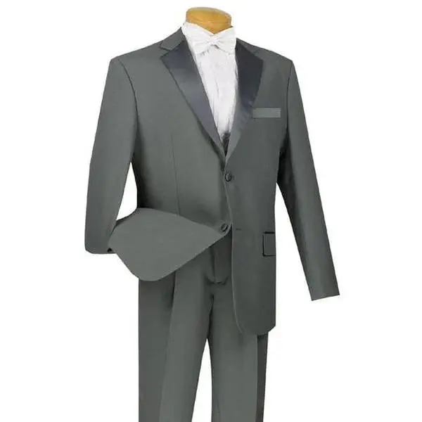 DapperDuo Collection: Grey 2 Piece Solid Color with Satin Lapel Single Breasted Regular Fit Tuxedo