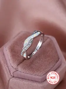 S925 Sterling Silver Wave Shaped Artificial Zircon Decor Ring, Elegant Jewelry for Party, Daily Clothing Decor, Trendy All-match & Exquisite Jewelry for Birthday Gift, Elegant Engagement Ring