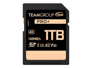 Team Group 1TB PRO+ SDXC U3 V30 A2 4K SD Card, Read/Write Speed Up to 160/90MB/s (TPPSDX1TIA2V3001)