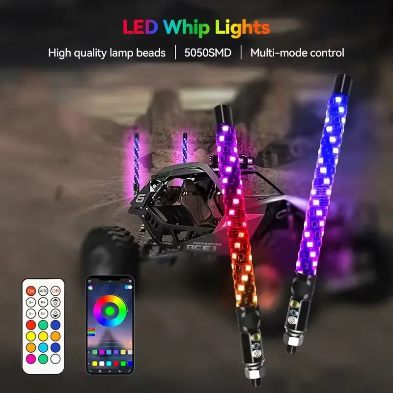 Remote Control LED Flagpole Lights 30cm/1ft Colorful Flagpole Spiral Antenna Whips Lights for UTV ATV Off Road Truck Sand Buggy