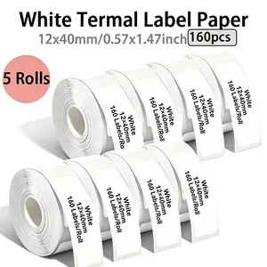 5 Rolls Waterproof Thermal Label Paper, 12x40mm, Compatible with D30/d35/l1/p12/p15 Printers, Strong Adhesive, Home & Office Use