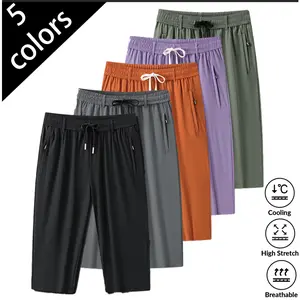 2026 Summer Couple Solid Premium Ice Silk Capri Pants, Men Thin Breathable Straight Leg 7/8 Trousers, Plus Size Loose Casual Sports Cropped Pants, Soft Elastic Lightweight Daily Wear Lounge Sweatpants for Outdoor Home Leisure