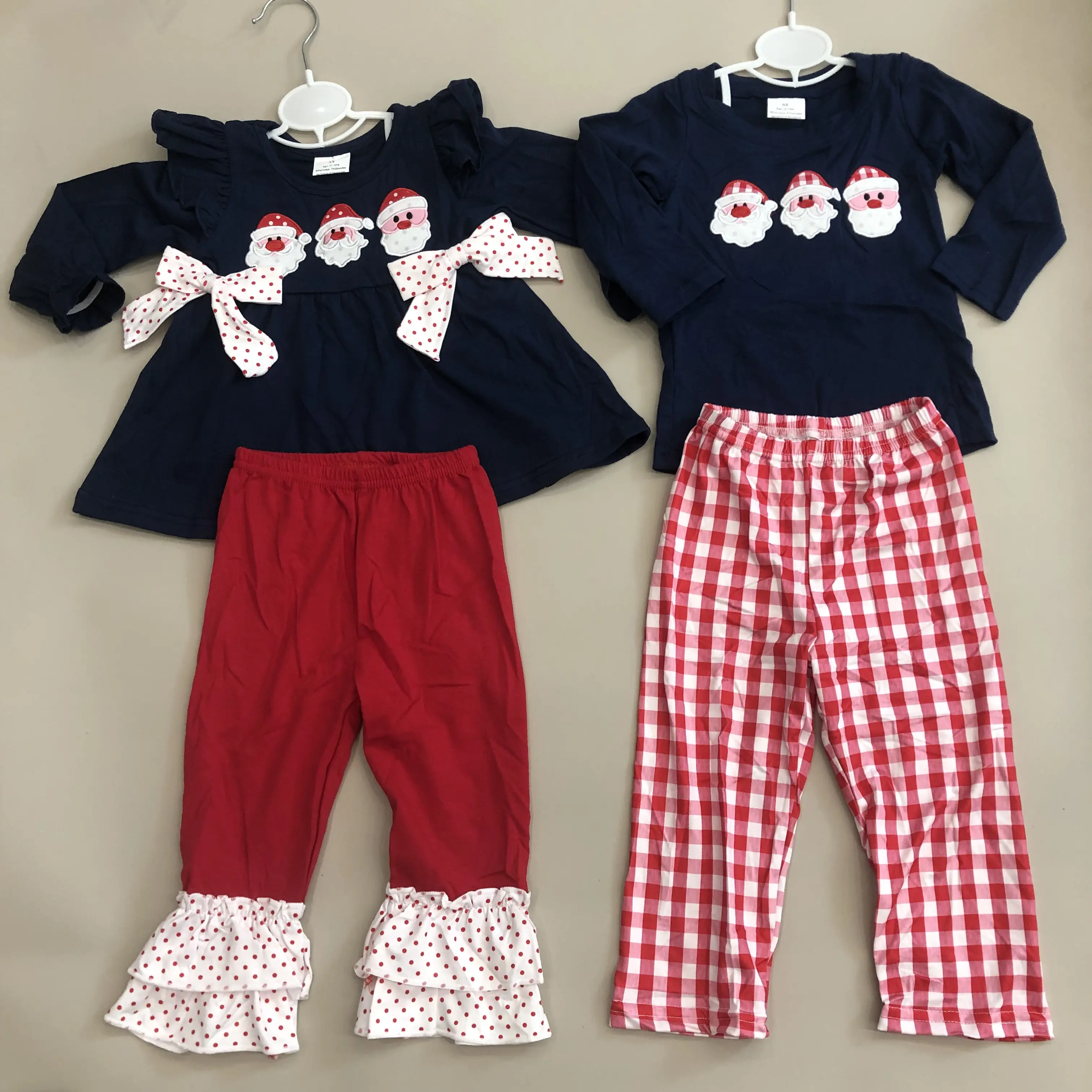 Boys' 2-Piece Christmas Suit Set - Navy Casual Set with Santa Claus Embroidery for Kids' Holiday Wear