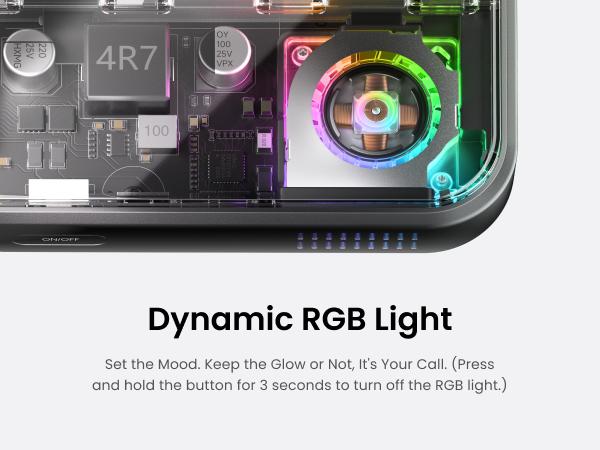 SHARGE ICEMAG 3 MagSafe Portable Charger, Qi2.2 25W Magnetic Power Bank 10000mAh 35W USB-C Fast Charging, with Active Cooling& Built-in Cable, Transparent RGB Design for iPhone 17e/16/15 Series