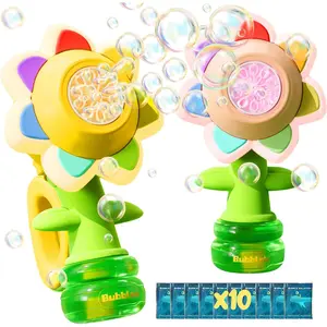 2 Pack Rechargeable Flower Bubble Guns for Kids W/LED Lights & 10 Refill Solutions, Fun Swing Dance Bubble Maker Machine Blower Blaster Toys,Outdoor Summer Play, Easter, Birthday Party Favors & Gifts Multifunctional Bubble Making Machine