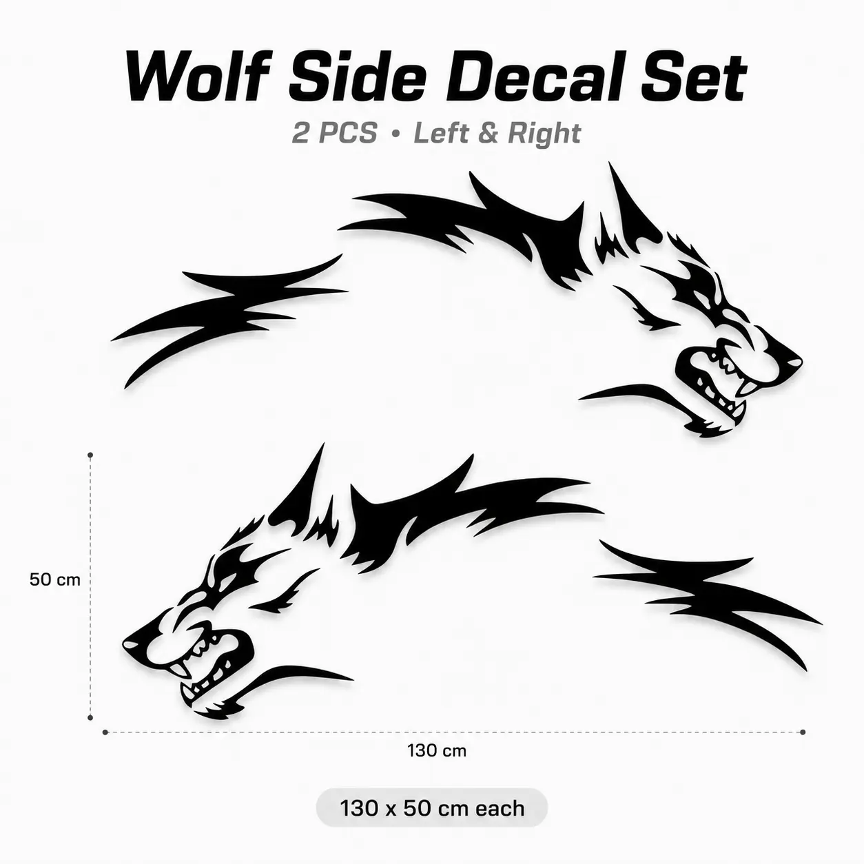 Wolf Side Body Decal Set 2PCS, Large Tribal Wolf Car Stickers Left Right Mirror Pair, 130x50cm Auto Door Fender Graphic Vinyl Decals for Sedan SUV Truck, Waterproof Self-Adhesive Exterior Decoration, Black White Red Options