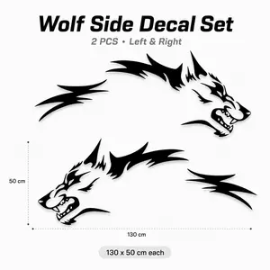 Wolf Side Body Decal Set 2PCS, Large Tribal Wolf Car Stickers Left Right Mirror Pair, 130x50cm Auto Door Fender Graphic Vinyl Decals for Sedan SUV Truck, Waterproof Self-Adhesive Exterior Decoration, Black White Red Options