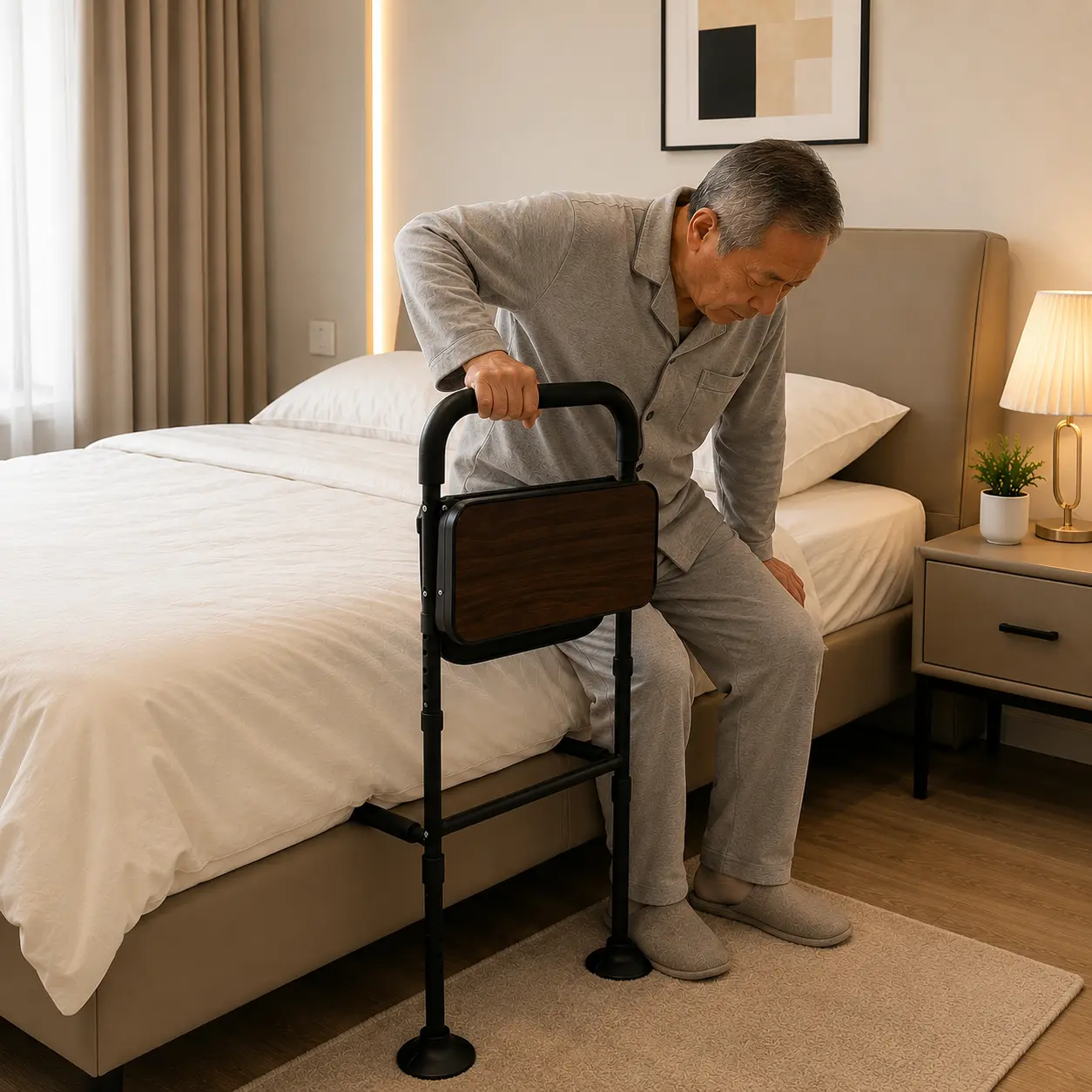 Adjustable Bed Assist Rail for Adults & Seniors, Height Adjustable Bedside Safety Rail