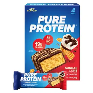 Pure Protein Bars, High Protein, Nutritious Snacks to Support Energy, Low Sugar, Gluten Free, Sundae Cone, 1.76oz, Pack of 4