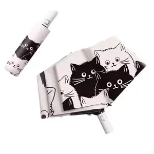 Cartoon Cat Automatic Folding Umbrella Sunshade UV Protection, Lightweight Portable Durable, Unisex Daily Use
