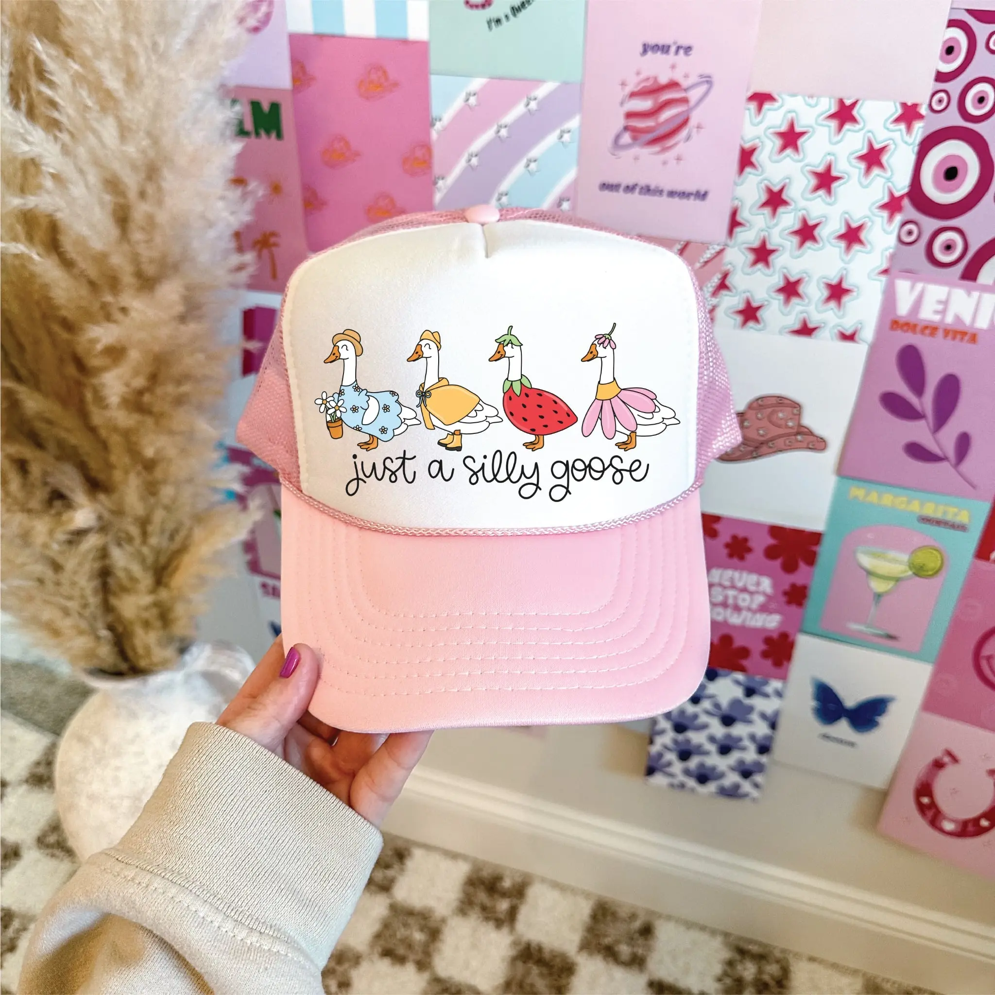 Just A Silly Goose Light Pink and White Unisex Foam
