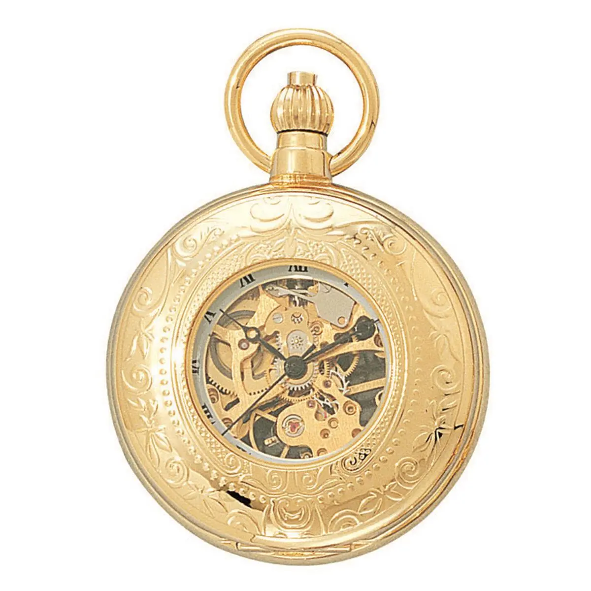 Charles-Hubert Paris Women's 47mm Brass Gold-Plated Analog Mechanical Hunter Case Pocket Watch - Roman Numerals, Skeleton Dial, Classic Fob, Boxed Collectible Fashion Accessory Gift, Analog Mechanical Pocket & Fob Watches