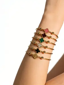Luxury Clover Bracelet, Unique Court Style Korean Four-Leaf Clover Stainless Steel Open Bracelet, Perfect for Daily Wear, Women's Fashion Accessory