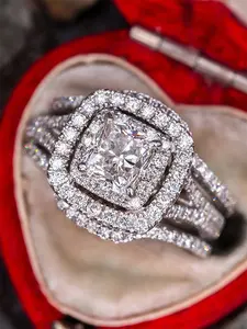 3 Pcs/Set Gorgeous Cubic Zirconia Ring For Women For Wedding Engagement Anniversary Party Jewelry Valentine's Day Gift Cluster Stone Engagement Ring