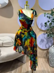PULKRITU Summer Style Bohemian Boho Party Birthday Holiday Beach Trendy Statement Women's Sexy Dress,Sleeveless Strap Print Slim Mini Evening Prom Dress,Elegant Female Party Outfit Gown,Lady Homecoming Dresses,Music Festival Dress