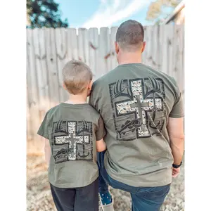 Cross Camo Hunting And Fishing Short Sleeve Adult Tee, Southern Boy Co Shirt, Family Matching Outfits, Dad And Son Tee, Young And Adult Shirt