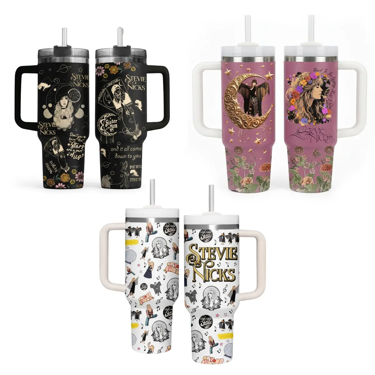 Stevie Nicks Moon Tumbler 40oz, Dark Goth Coffee Cup - Unique Witchy Decor Gift