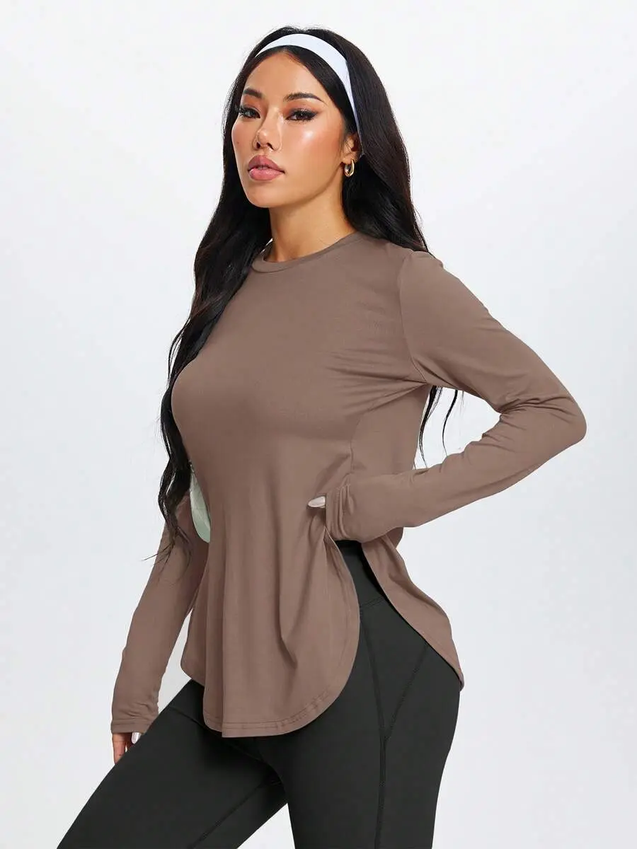 OFFGIRD x 1pc Women's Outdoor Training, Running, Hiking, Walking Minimalist Side Slit Long Sleeve Fitness Yoga Top, All Season Spring Sports