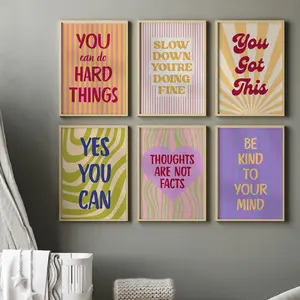6-Piece Frameless Canvas Poster Set, Fun Mental Health Art Posters for Office School Counselor Motivation Wall Decor