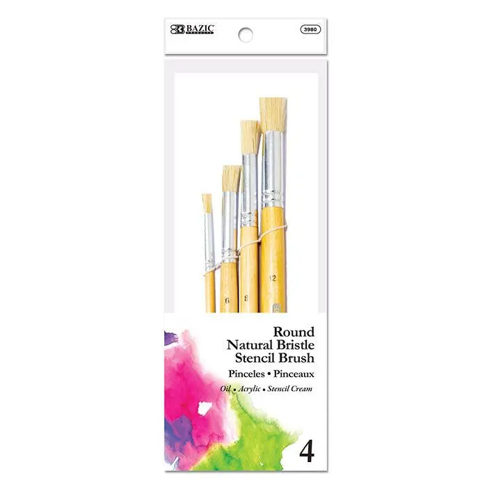 BAZIC Round Natural Bristle Stencil Brush (4/Pack)