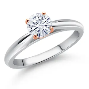 925 Silver and 10K Rose Gold Round 5MM Gemstone Birthstone Solitaire Engagement Ring For Women | Wedding Anniversary Promise Ring For Women | Size 5,6,7,8,9