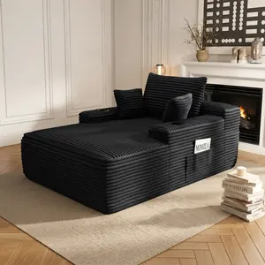 【OOOH LIFE】Boneless Couch Bed Chaise Oversized Lounge Series Plush Corduroy 1200LBS Load Bearing ，With Cup holder ，With Storage bag，No Assembly Required 24 Months Warranty，Upholstered Fluffy cloud sofa bed with Throw Pillows,Indoor Sleeper Chair