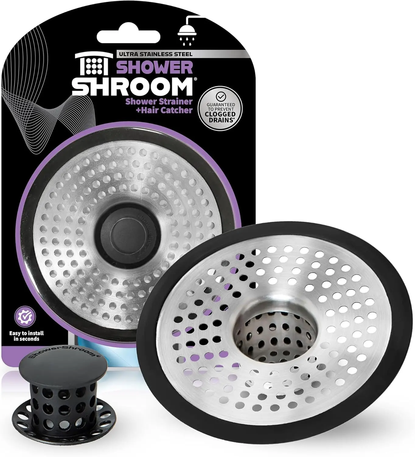 Ultra Revolutionary Shower Hair Catcher Drain Protector, No Size, Stainless