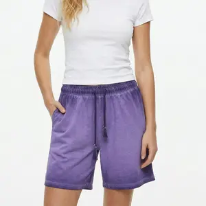 Digitex Women’s Casual Vintage Washed Cotton Shorts, Summer Elastic Waist Streetwear Comfort Fit Shorts