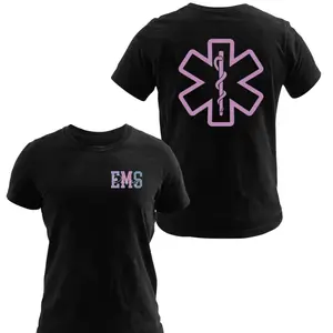 Pink EMS Star of Life Graphic T-Shirt, Soft Cotton Blend Shirt, Medical First Responder Apparel for Women, Stylish EMT & Paramedic Uniform Tee, Gift for EMS Heroes