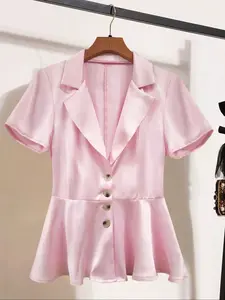 Women's Elegant Satin V-Neck Blazer, Solid Color Design, Ideal for Spring/summer, Versatile for Both Casual & Formal Settings